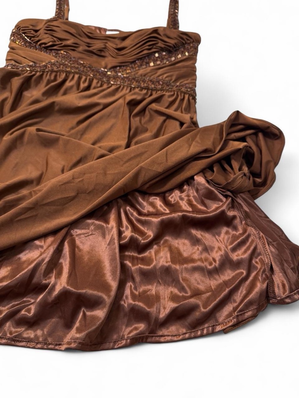 Y2K Caché Chocolate Brown Beaded Mini Dress - Picture 6 of 8